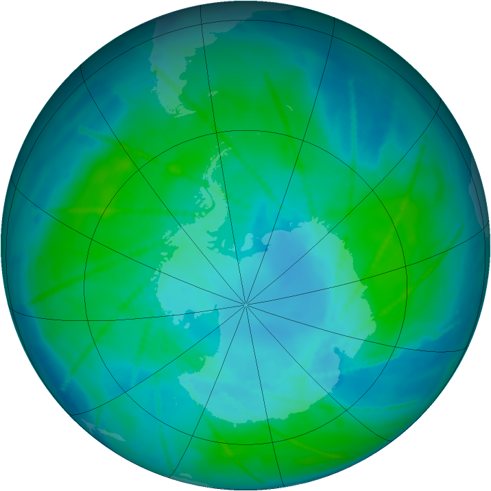 Antarctic ozone map for 21 January 2011